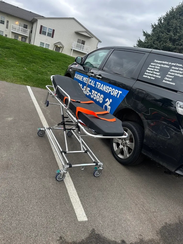 Medical stretcher outside minivan back door